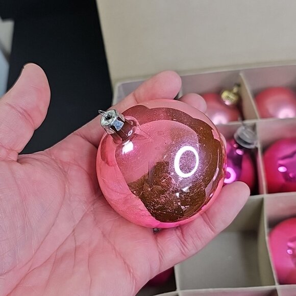 Pink Christmas Baubles 16pcs Various Sizes Vintage Germany Poland Ornaments - Picture 2 of 15